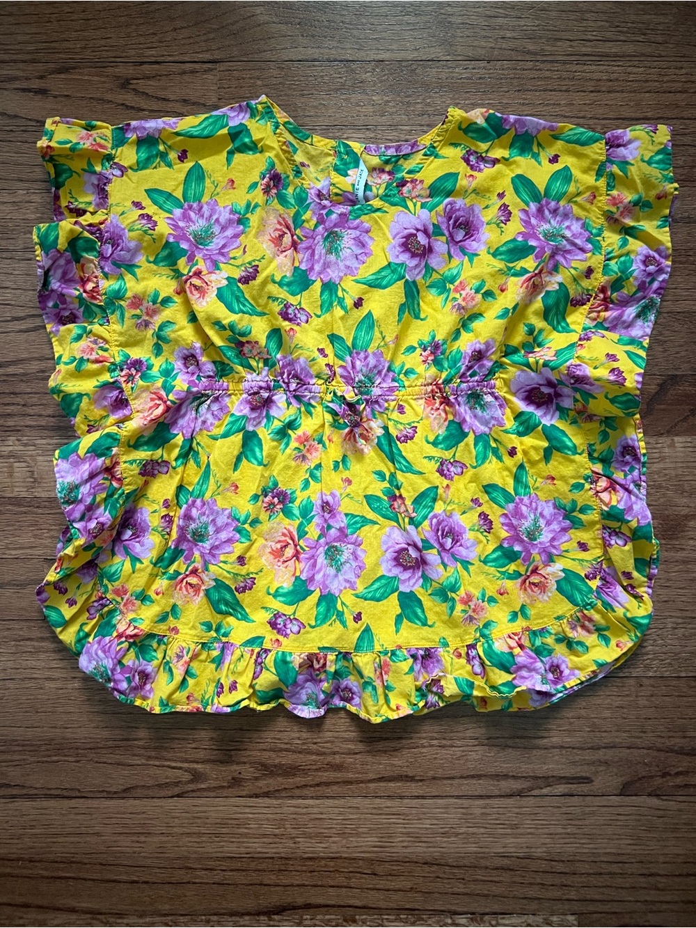 Janie and Jack‎ Bright Yellow Floral Ruffle Kids Swimsuit Cover up size 7